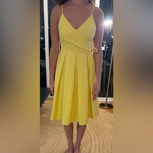 Yellow Lulus Midi Wrap Dress